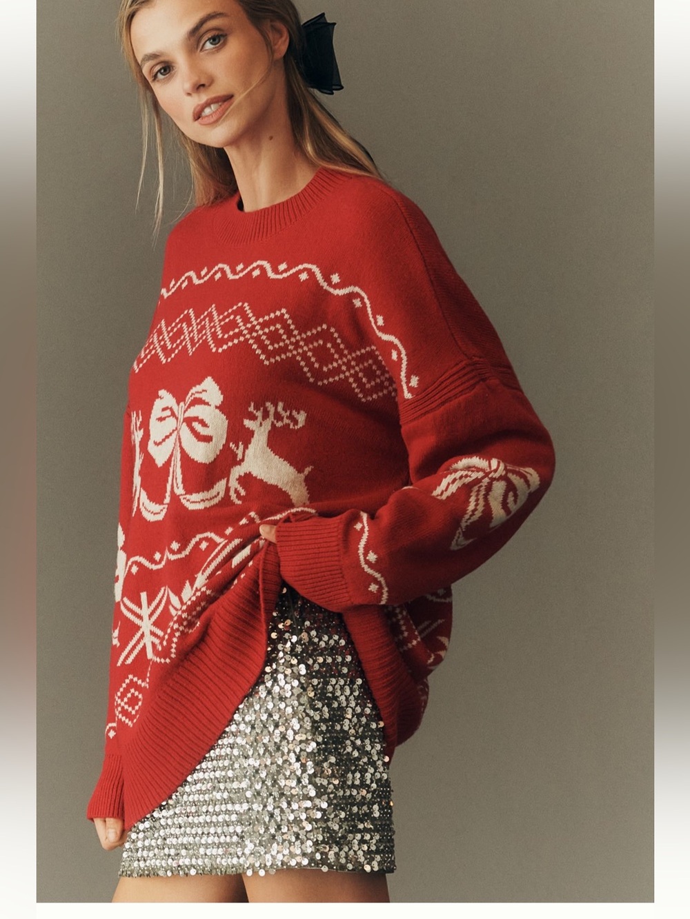 Maeve Oversized Graphic Crew-Neck Sweater